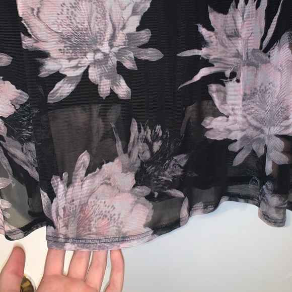 KASPER NWT 1Xlong sleeve tunic top blk&pink floral - Picture 5 of 7
